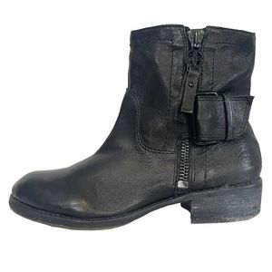 KACEY Sam Edelman Black Leather Zip Up Moto Ankle Boot